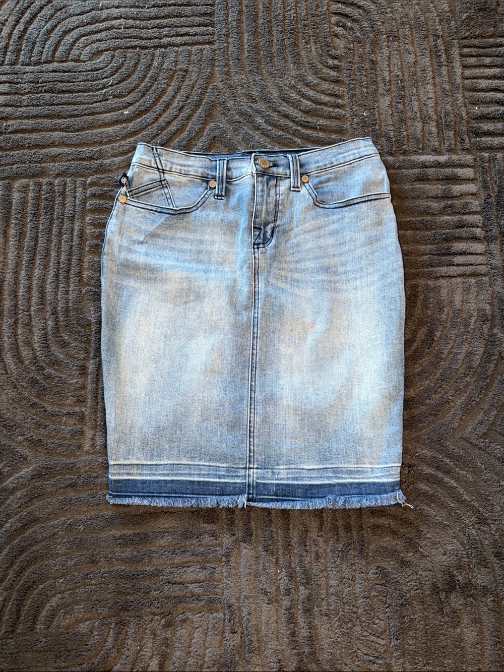 Rock & Republic Light Blue Denim Pencil Skirt with Frayed Hem